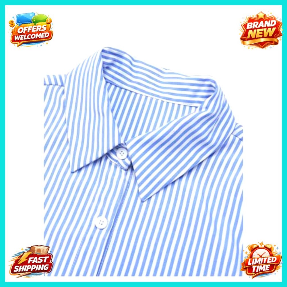 Striped Balloon Sleeve Button Down Blouse Collared Fall Fashion Top - Picture 4 of 5